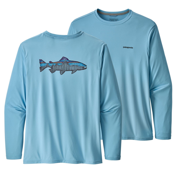 Patagonia LS Capilene Cool Daily Fish Graphic Tee Sketched Trout Break Up Blue Patagonia LS Capilene Cool Daily Fish Graphic Tee Sketched Trout Break Up Blue